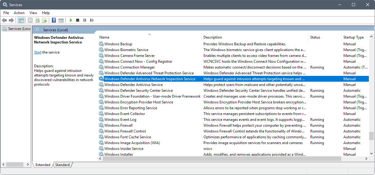 Служба Windows Defender. Microsoft Network realtime Inspection service. Windows connect.