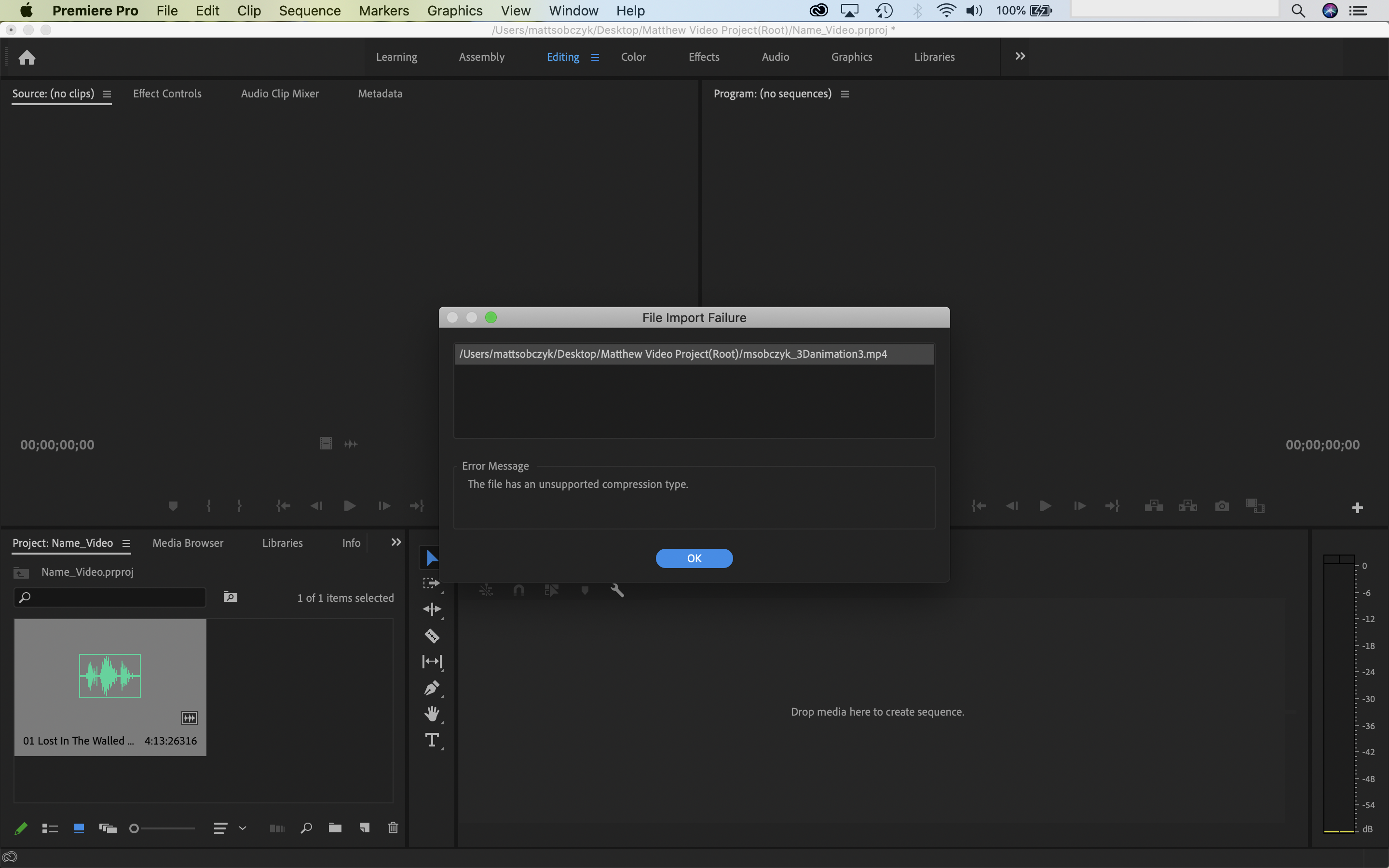 Adobe premiere unsupported compression type