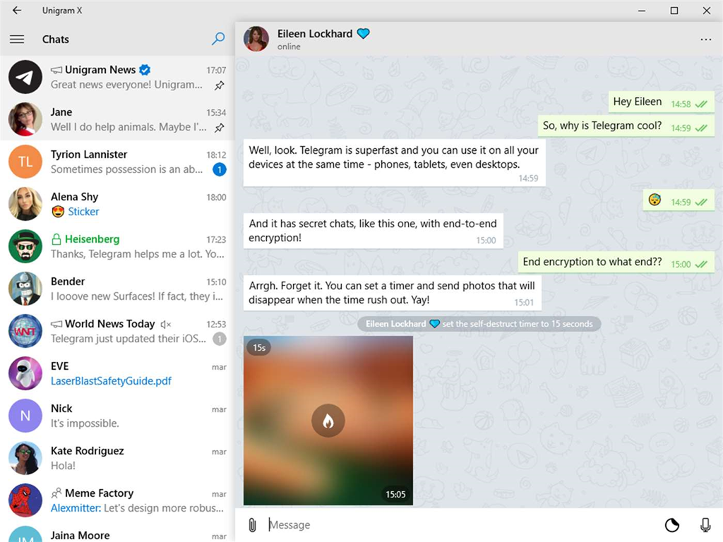 Unigram - клиент telegram для пк с windows 10 - zanz